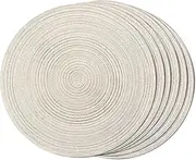 FunWheat Round Braided Placemats Set of 6 Easy Clean Place mats for Dining Tables Woven Heat Resistant Washable Table Mats 15 inches(Beige)