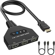 HDMI Switch 3 in 1 Out, 4K@30hz 3 Ports HDMI Switcher Supports Full HD 1080P 3D Compatible with Roku Fire TV Stick HDTV PS4/PS5 Xbox One Chromecast, Compatible with Linux/Win/Mac