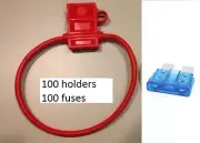 (100) 14 GAUGE ATC FUSE HOLDER With COVER + (100) 15 AMP FUSES IN-LINE 14 GA USA