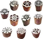 Royal Kraft Clay Printing Stamps Arty Crafty Small Floral Shape Wooden Blocks (Set of 10)