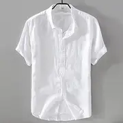Men's Shirt Linen Shirt Casual Shirt Cotton Shirt Plain Vacation Street White Sky Blue Army Green Dark Blue Short Sleeve Turndown Summer Clothing Apparel Butto