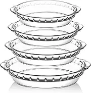 4 Packs Glass Pie Plates, MCIRCO Deep Glass Pie Pans Set (7"/8"/9"/10"), Glass Pie Baking Dishes with Handles for Baking and Serving, Clear