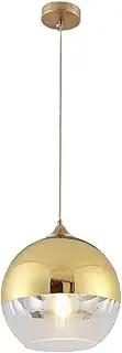 Euone_Clothes Semi-Plated Spherical Glass Pendant Light,Modern Simple Globe Ceiling Hanging Lamp, Kitchen Island Dining Room Bedroom Chandelier (Gold, 20cm), (‎DGY-1004)