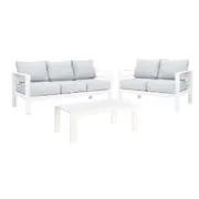 Paris 3+2 Seater White Aluminium Sofa Lounge Suite Set - Light Grey Cushion