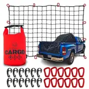 4'x6' Cargo Net, 24-pc Hooks (12 Tactical PVC Polymer Carabiners + 12 PVC Roo...