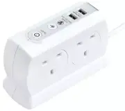MASTERPLUG - 4-Gang Mains Extension Lead with 2x USB Charging Ports, 2m, White