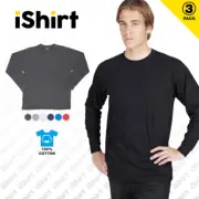 3PC X MENS TEES LONG SLEEVE T-SHIRT I 100% COTTON PLAIN BLANK TEES I SIZE S-3XL