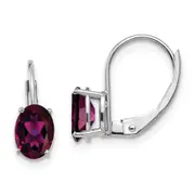 14k White Gold 7X5mm Rhodolite Garnet Oval Leverback Earrings