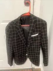 NWT COOFANDY Suit Jacket Blazer Men's Medium Black Checker One Button Coat