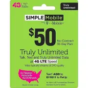 SIMPLE MOBILE eSim available $50 plan 3 months Truly unlimited with 5GB Hotspot
