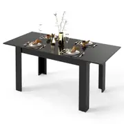 Giantex Rectangular Dining Table Extendable Kitchen Table w/Adjustable Tabletop Black