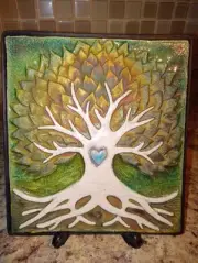 Artist Signed Raku Wall Art Tile NWT Tree Of Life