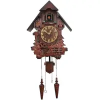 在飛比找樂天市場購物網優惠-歐式實木雕刻布穀鳥掛鐘房客廳音樂整點報時鐘搖擺創意咕咕鐘時鐘