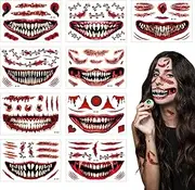 Horror Face Stickers - Scar Temporary Decals - Zombie Makeup Stickers Kit with Fake Scab Blood for Halloween, Makeup Gathering, Fright Night