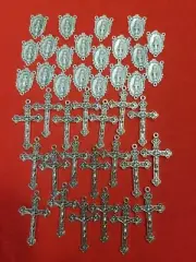 CHRISTIAN CATHOLIC 40 PCS CROSS & ROSARY Center silver PLATED