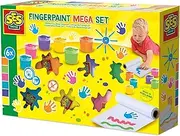 SES Creative 00393 Fingerpaint Mega Set - 6 Vibrant Colours x 110ml - Includes 2-Metre Paper Roll - Washable and Gluten-Free Paints for Creative Play for Kids Aged 2+