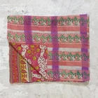 Recycled Flower Print Fine Stitched Kantha Blanket Handmade Heavy Quilt Throw