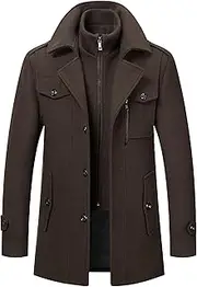 [Generic] Men's Winter Trench Coats Slim Fit Single Breasted Wool Blend Coat Casual Business Jacket Windproof Overcoat