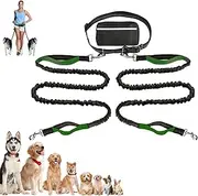 Upliftjoys Dog Leash,Upliftjoys Hands Free Dog Leash with Zipper Pouch, Retractable Adjustable Bungee Waist Belt,Reflective Design, Dual Padded Handles Running for Dogs (Green,Double)
