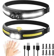 2X Waterproof COB Headlamp Night Buddy LED Sensor 330° Torch Headlight Bar Lamp