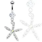 316L Surgical Steel Starfish Flower with Multi CZ Dangle Navel Ring 14 Gauge Bel