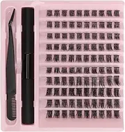 Underlash Extensions Kit, 100 Clusters False Eyelashes Thickness D Curly DIY Extension Eyelashes with 3ml Glue Tweezer