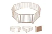 Kidbot Wooden Playpen Kids Activity Centre Foldable Fence Outdoor Playard 8 Panel