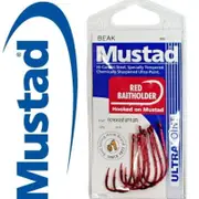 Mustad 92668NPNR Red Baitholder Fishing Hook Pre Pack #1/0