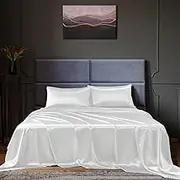 Royal Comfort Sheet Set Satin Polyester, Ultra Soft, Breathable, Silky Smooth, 1 x Fitted Sheet, 1 x Flat Sheet, 2 x Pillowcases(4 Pcs, Queen, White)
