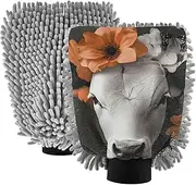 XYMZR Absorbent Microfiber Car Wash Mitt Cow Flowers Butterfly Orange, Funny Cute Anime Scratch Free for Cars Cleaning, Home Cleaning Mitts, 2 Pack, 10.24” L x 7.09” W