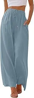 [LILLUSORY] Women's Linen Summer Palazzo Pants Flowy Wide Leg Beach Pants with Pockets