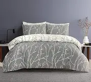 Printed Duvet Cover Set 3 Piece, 100% Cotton Percale 200 Thread Count Reversible Quilt Covers White | Black | Charcoal Grey | Bedding Sets Double King Super King Size (White & Grey, Super King)