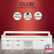 Priceworth Glebe Day Bedframe with Drawers Organizer Storage Holder White