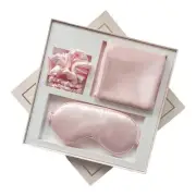 Pink Luxury Faux Silk Sleep Gift Set - 4-Piece Eye Mask, Pillowcase & Scrunc