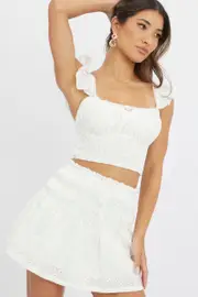 White Crop Top Sleeveless Shirred Waist Broidery Eyelet - Size 16XL, Women's Crop Top