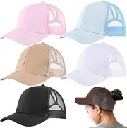[Jecery] 6 Pcs Ponytail Hat Bulk Messy High Bun Baseball Cap Adjustable Criss Cross Ponycap for Women Girl Multicolor, Multicolor, One Size