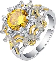 [VPbao] Chic Hollow Out Plated 925 Sterling Silver CZ Big Crystal Wedding Promise Rings Yellow