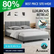 ALFORDSON Bed Frame Queen Double King Single Base Wooden Slats Fabric Grey