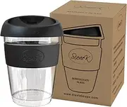 StevieK Cup - Reusable Coffee Cup, Glass Mug with Lid - Toughened Glass Coffee Cup, Travel Mug (8oz,12oz,16oz Turquoise, Pink, Purple, Black)