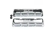 Edelbrock Valve Covers Signature Series Stock Height Steel Chrome Logo AMC V8 Pair EB4431