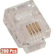 200Pcs RJ11 6P4C Telephone Phone Line Connector Plug For Stranded Flat Wire Gold