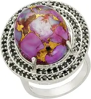 [MOONEYE] 925 Sterling Silver Purple Turquoise With Black Spinel Cluster Cocktail Statement Ring