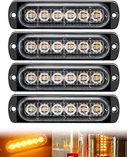 Strobe Flashing Light Amber, 6 LED Emergency Light Bar 12V-24V LED Beacon 18 Flashing Modes