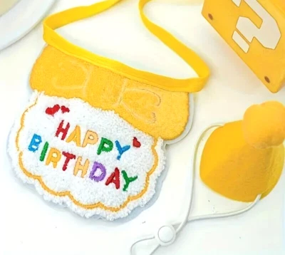 Cat Dog Cute Birthday Costume Set Hat & Bib/Bandana Party Supplies Yellow 2 Pcs