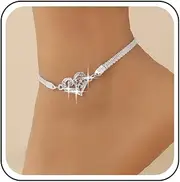 [Aneneiceera] Boho Crystal Heart Anklet Bracelet Hollow Rhinestone Ankle Bracelets Gold Flat Chain Anklets Summer Love Heart Foot Chain Anklet Jewelry for Women (Gold)
