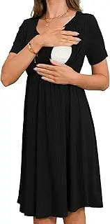 [Bearsland] Women's Short Sleeve Patchwork Maternity Nursing Dress for Breastfeeding