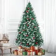 MXLATUU Christmas Tree, Artificial Christmas Tree, Exquisite Pine Needle Christmas Tree with Pine Cones, Red Berry Decorations, Suitable for Christmas Decoration, Party, Indoor and Outdoor (1.5M)