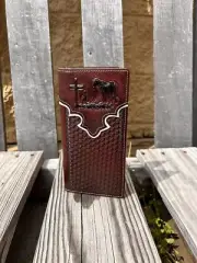 Basketweave Leather Western Wallet With Praying Cowboy