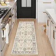 UZU 60x150cm Non-Slip Washable Runner Rug for Hallway Bedroom Vintage Boho Faux Cashmere Carpet Kitchen Rugs Indoor Long Durable Soft Floor Mat Low Pile Runners with Anti-Slip Backing Home Decor