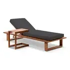 Arcadia Aluminium Sun Lounge In Teak Look With Slide Under Side Table-Teak Look